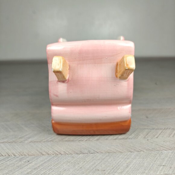 Vintage Ceramic Pink Bunny Wheelbarrow Planter Sponge Holder Floral Design - Picture 5 of 10